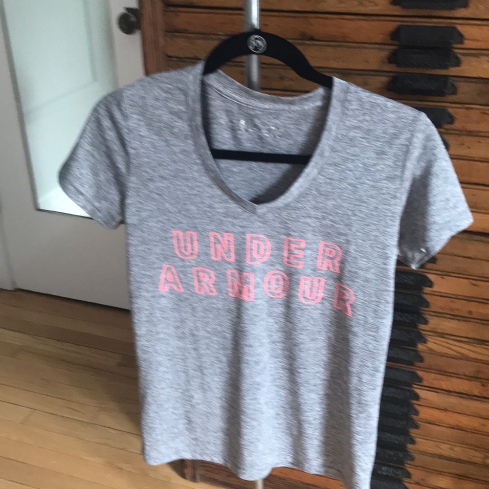 Under Armour Grey and Pink Logo T-Shirt